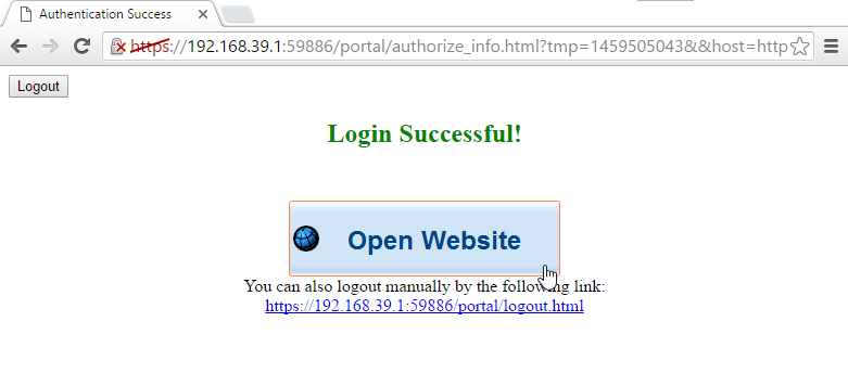 a screenshot of Vigor3900 captive portal page